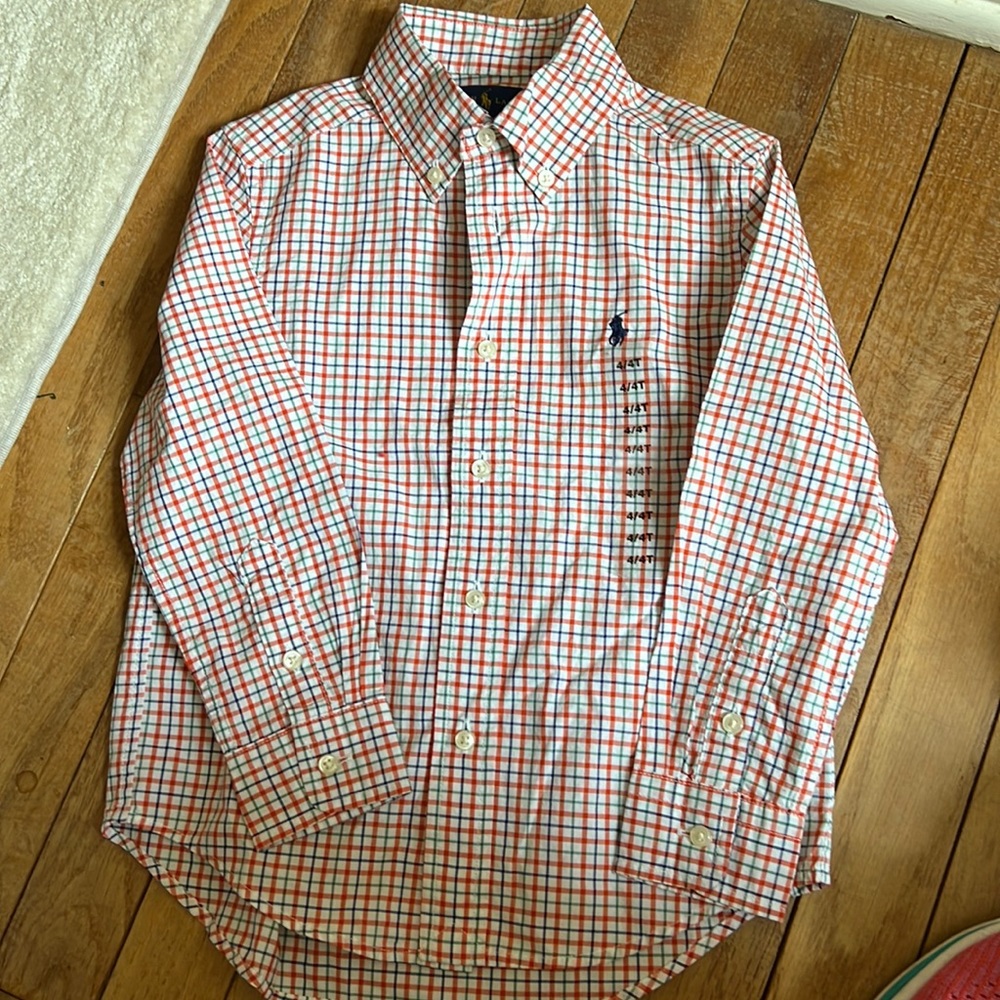 Boys long sleeve bottom down shirt. Ralph Lauren polo. Boys plaid 4t. NEW